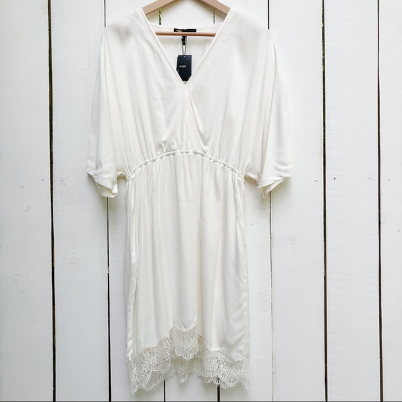 NWT Maje Raisio Crepe Lace-Hem Dress Ecru Size 2 - Picture 9 of 16